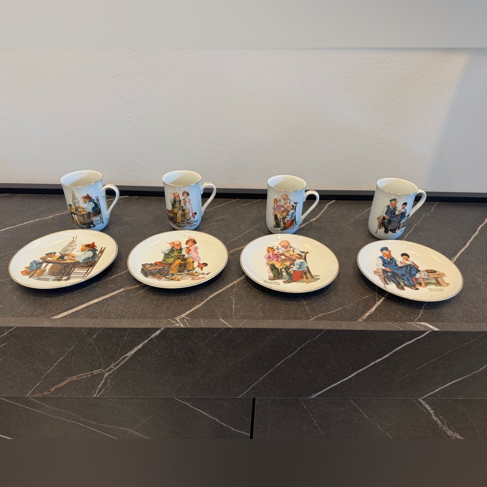 Vintage Norman Rockwell Ceramic Mug and Plate Set